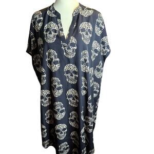 Emery Rose Leopard Print Skull Dress, Edgy Goth Black Stretch, Plus Size 4XL